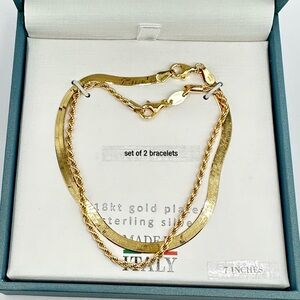 18KT Gold Plated Sterling Silver Set Of Two Bracelets Made In Italy